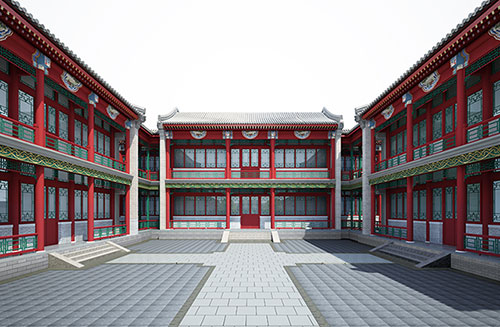 新密北京四合院设计古建筑鸟瞰图展示