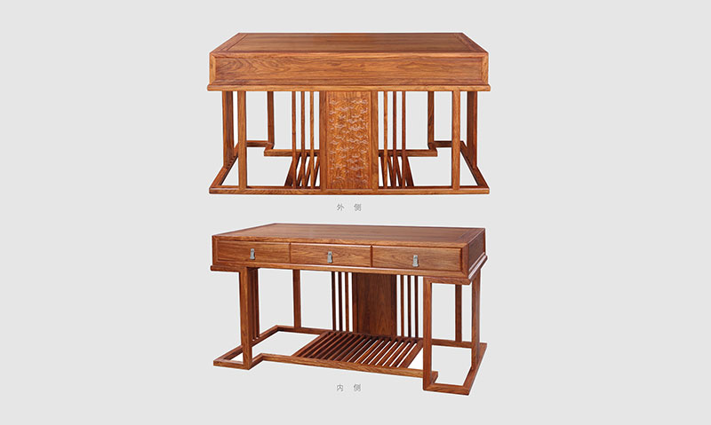 新密 别墅中式家居书房装修实木书桌效果图